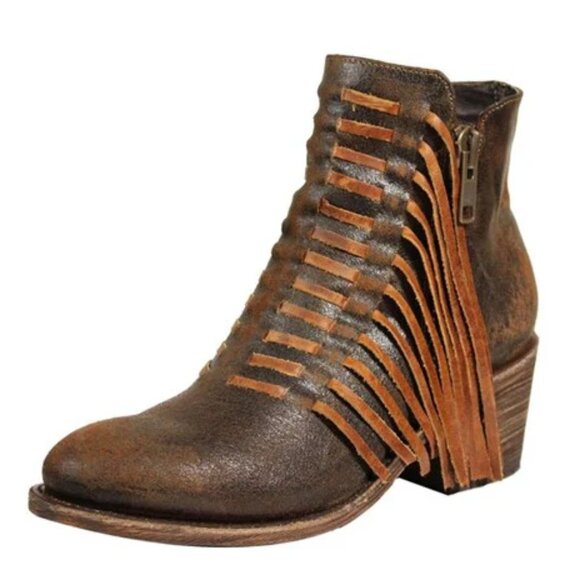 new CORRAL DISTRESSEDLeather J Toe Ankle Boots TASSELLS BOOTIES